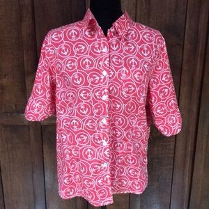 EUC LLBean large short sleeve nautical blouse - pretty bright coral